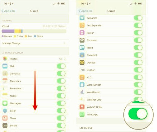 Attiva iCloud Backup per il backup locale di WhatsApp