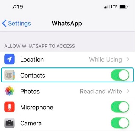Consenti ai permessi di contatto di WhatsApp su iPhone per correggere i contatti che non vengono visualizzati