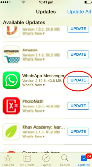 Controlla l'aggiornamento di WhatsApp per correggere WhatsApp che non funziona