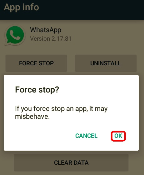 Forza la chiusura di WhatsApp per risolvere i problemi di non connessione al WiFI