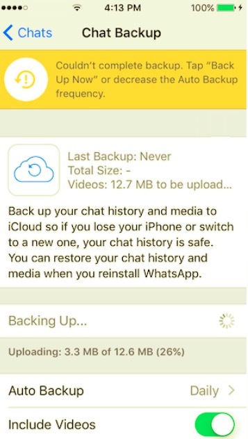 Backup di WhatsApp non riuscito perché iCloud non è riuscito a completare il backup