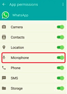 Consenti l'autorizzazione al microfono di WhatsApp per correggere la chiamata vocale o video di WhatsApp senza suono