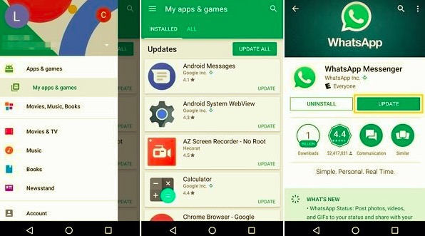 Aggiorna WhatsApp su Android per correggere la chiamata vocale o video di WhatsApp senza suono