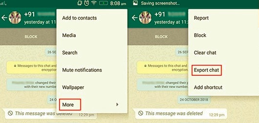 Usa la funzione di esportazione di WhatsApp per esportare la chat
