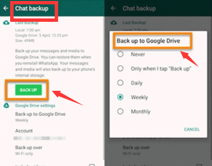 Disattivazione dei backup automatici di Google Drive tramite WhatsApp