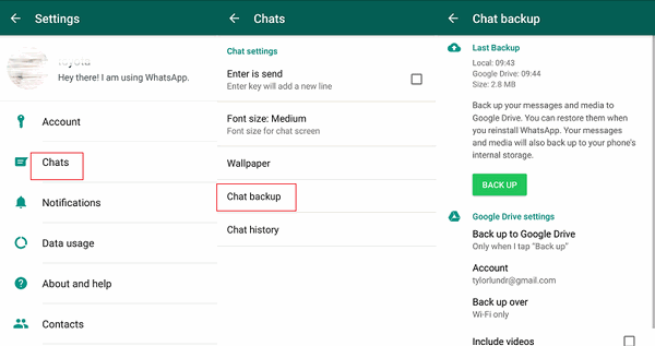 Backup delle chat di Whatsapp su un dispositivo Android