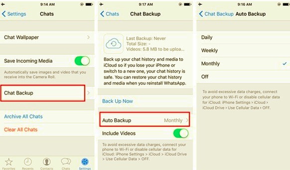 Backup locale di WhatsApp su iPhone