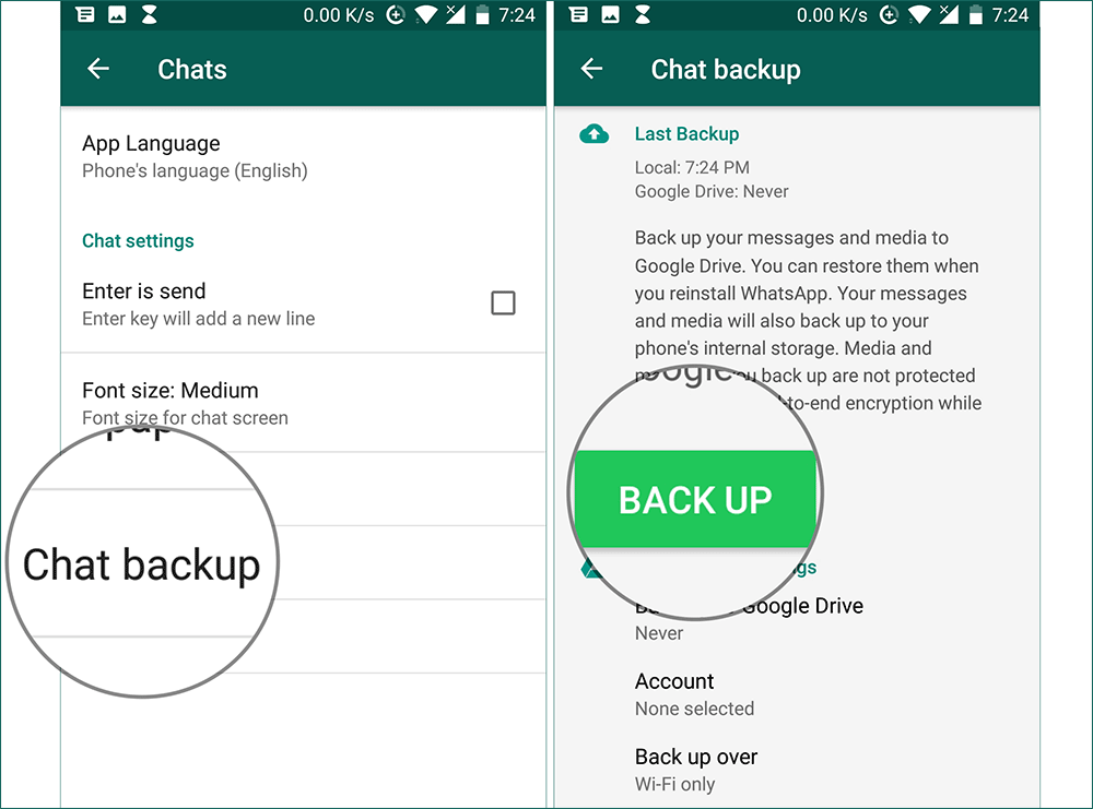 Vedi Messaggi eliminati su WhatsApp utilizzando Google Drive