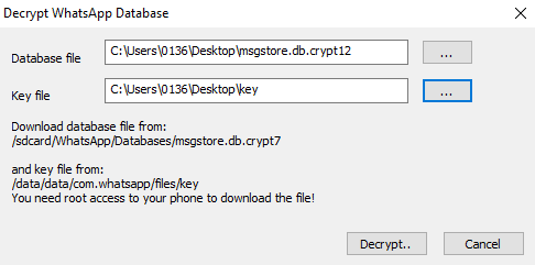 Decifrare i database dei messaggi di WhatsApp