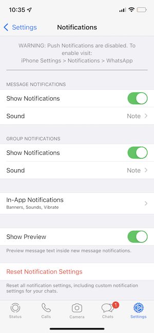 Abilita le notifiche di WhatsApp