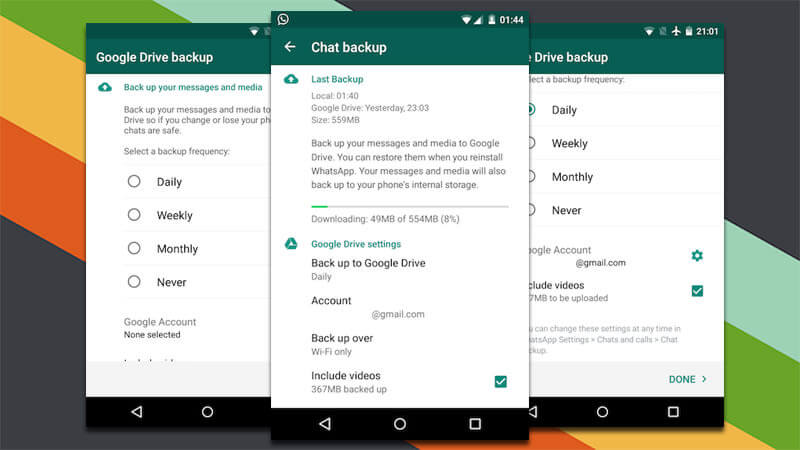 Messaggi Whatsapp di backup di Google Drive