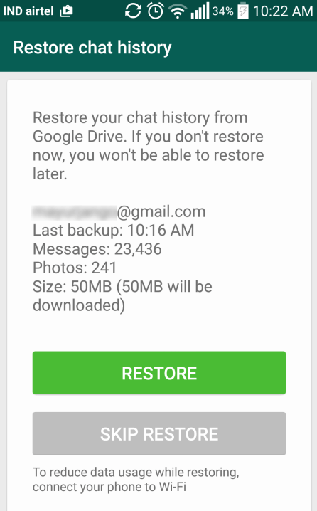 Ripristina i messaggi WhatsApp eliminati da Google Drive