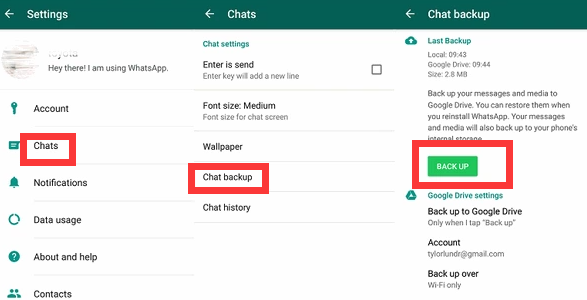 Backup dei messaggi WhatsApp su Android su Google Drive manualmente
