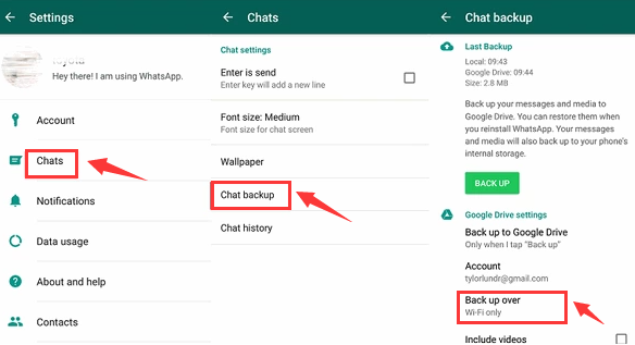 Creazione di backup Whatsapp utilizzando un'altra rete Wi-Fi