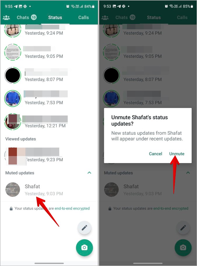 Correggi il suono di notifica di WhatsApp che non funziona: assicurati che le conversazioni di WhatsApp non siano disattivate